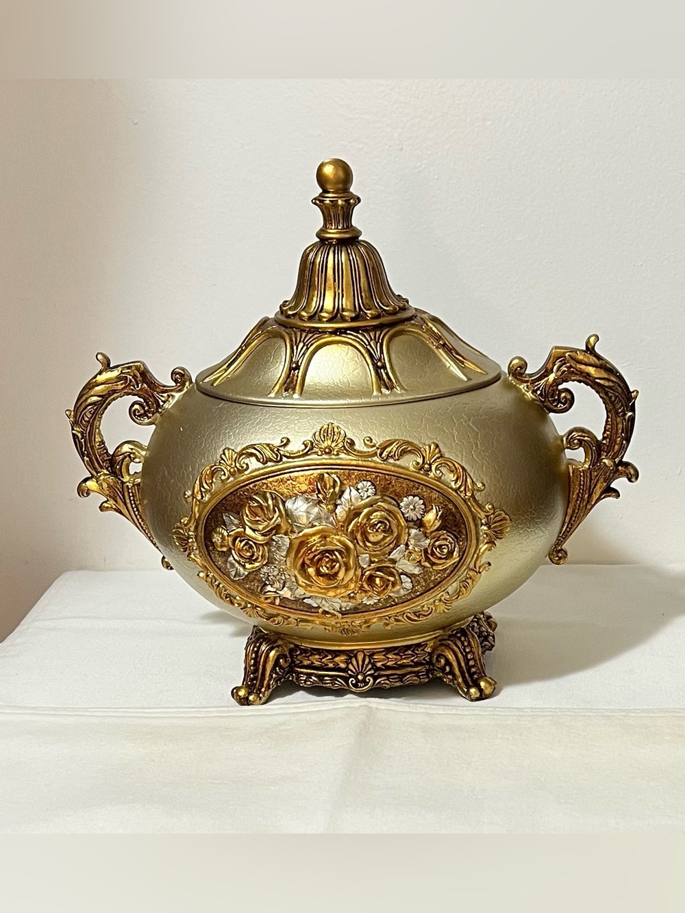 NWOT Ornate Gold Decorative piece with Rose Motif - Home Accents